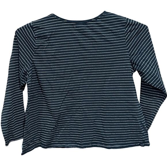 Charter Club Women Top 3X Black Glitter Striped Long Sleeve Pima Cotton Stretch - Picture 3 of 7